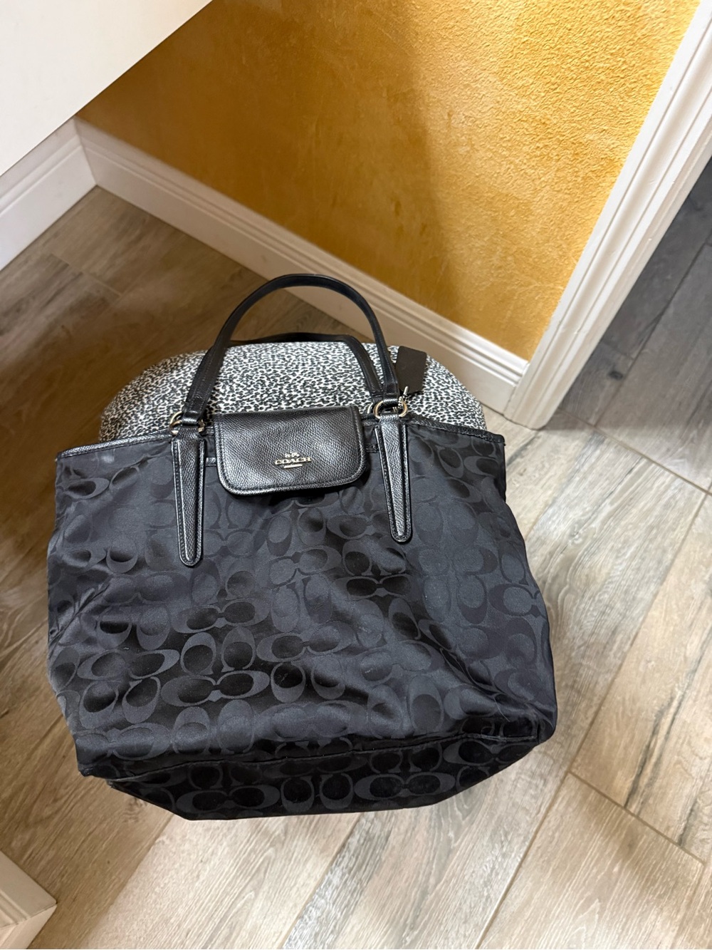 Coach Black Signature Tote with Leather Trim